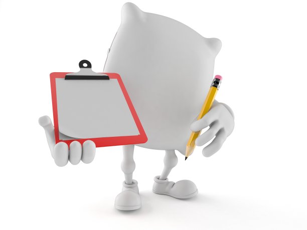 枕头字符持有剪贴板和铅笔图片下载