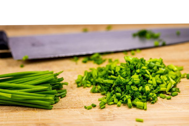 细香葱，新鲜切过的叶子特写图片下载