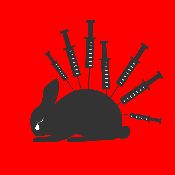 哭泣的兔子和大量的注射器作为一个无残忍生产的概念和世界实验动物日图片下载