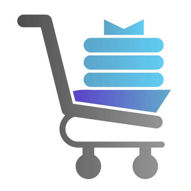 手推车上有干净衣服的图标。购物篮与织物矢量插图孤立在白色。市场购物车梯度风格设计，为网页和应用设计。Eps 10。素材图片