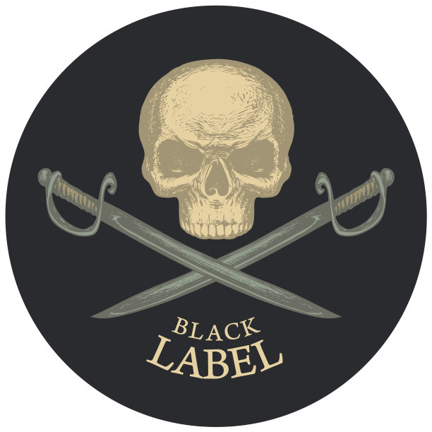 圆黑色标签与人类的头骨和军刀图片下载