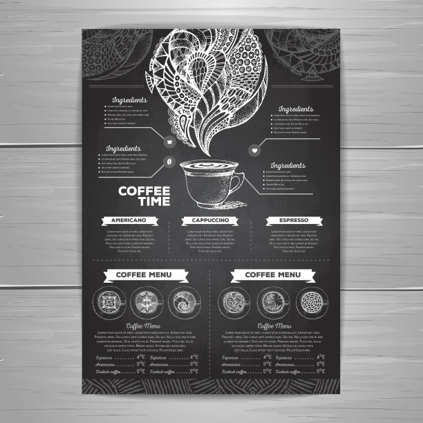 粉笔画。咖啡菜单设计。一杯咖啡或茶的装饰画图片下载