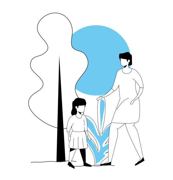 母亲和女儿在公园景观图片下载