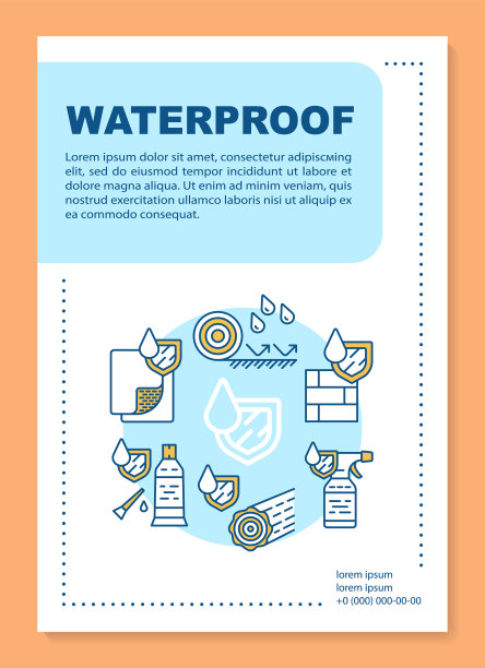 防水施工涂料宣传册模板布局。传单，小册子，单张印刷设计与线性插图。矢量页面布局杂志，年度报告，广告海报图片下载