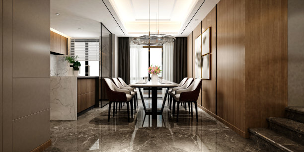 现代家庭室内和餐饮空间的3d渲染图片下载