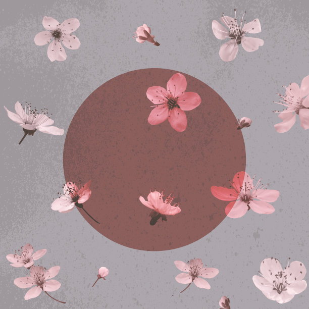 圆形框架，背景与樱桃花在复古的颜色为您的设计图片下载