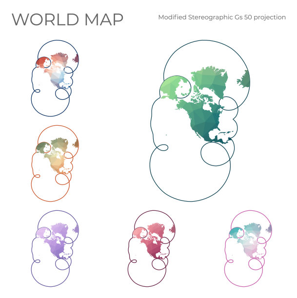 低多边形世界地图集。图片下载