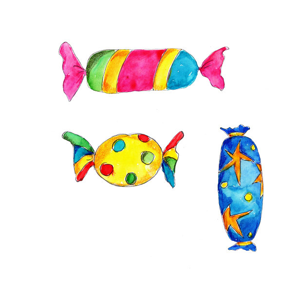 水彩手绘艺术儿童玩具剪贴画图标孤立在白色图片下载