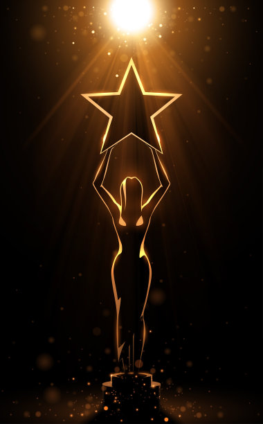 金色剪影与星形奖在黑色背景图片下载
