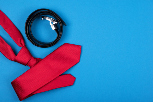 红领结和黑腰带在蓝青色背景的组成。图片下载