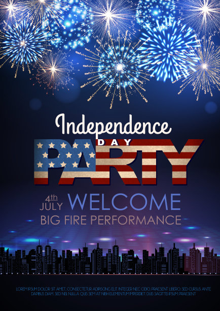 带有节日烟火的独立日派对海报图片下载