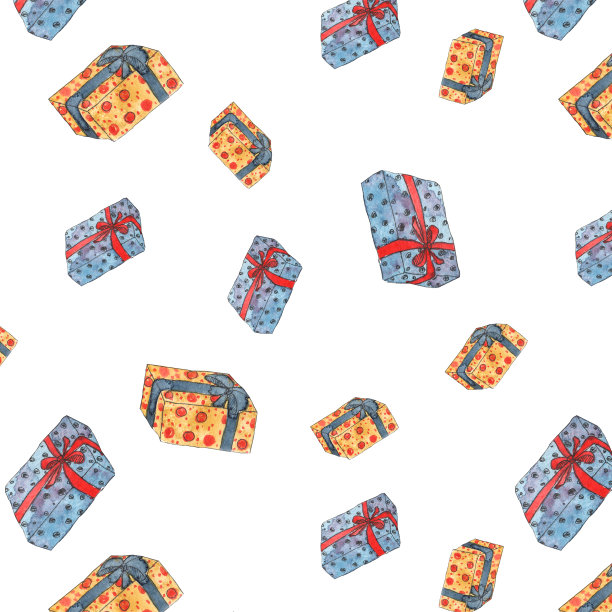 无缝模式与礼品盒采用水彩。图片下载