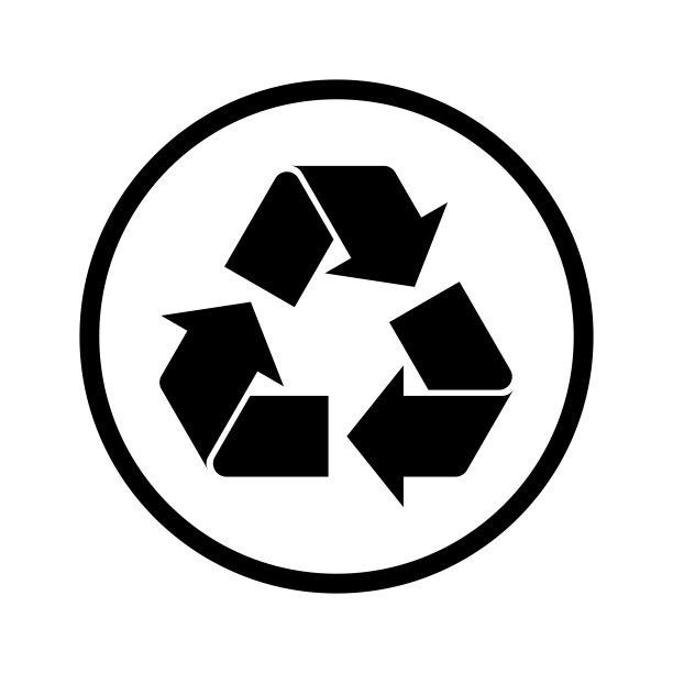 圆形黑色简约回收标志。白色背景上的回收标志、图标或logo。图片下载