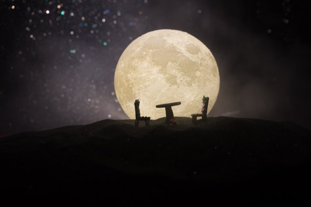 在美丽的月光下，一对年轻的情侣相爱了。图片下载