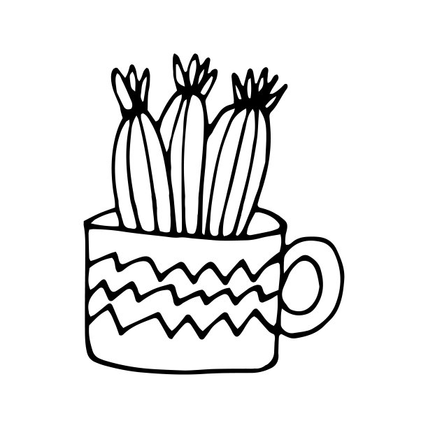 单可爱的手绘仙人掌花盆。涂鸦矢量插画房子植物，用于婚礼设计，标志，贺卡或季节设计。孤立在白色背景上。图片下载