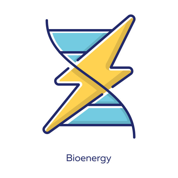 生物能源黄色图标。生物燃料。生产可再生能源的有机物质。用电脉冲发出身体信号。将生物质转化为电能。孤立的矢量图图片下载