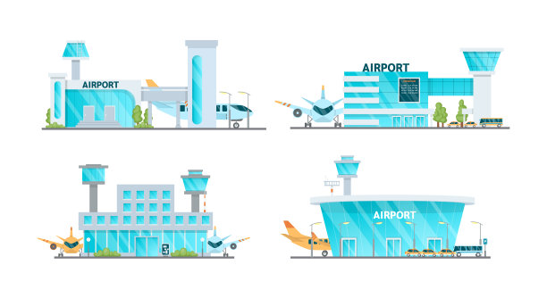 机场建筑、飞机、出租车、汽车、装载机。图片下载