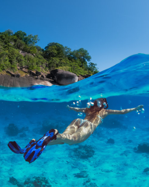 泰国水下照片美丽的女人自由潜水图片下载