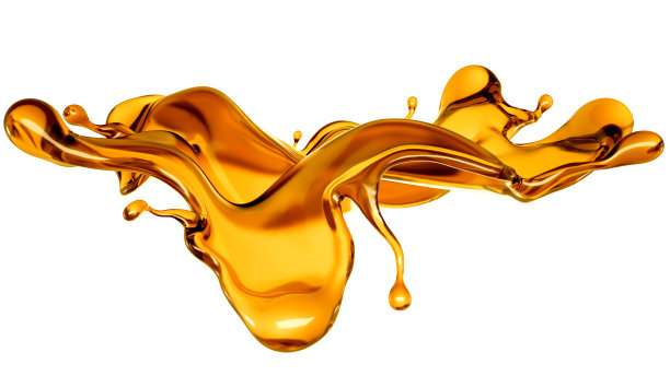 在白色的背景上喷洒透明的橙色液体。3d渲染，3d渲染。图片下载