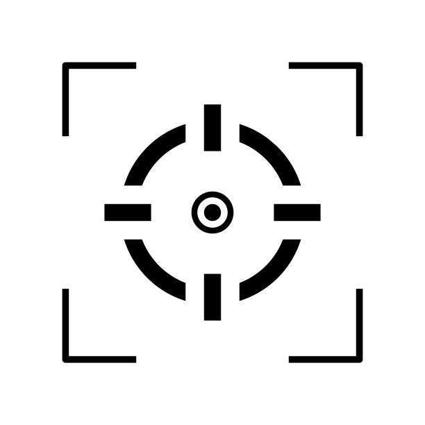 中心瞄准黑色图标，概念插图，矢量平面符号，象形符号图片下载