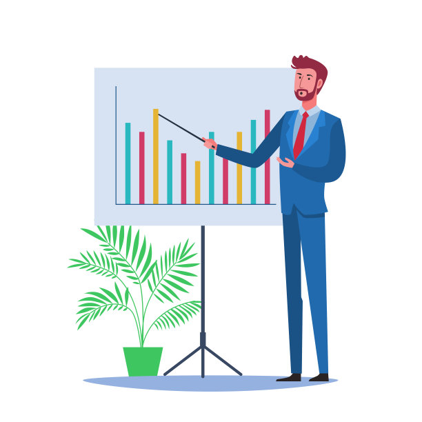 商人在白板上演讲和展示图表。业务演示图片下载