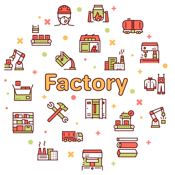 工厂颜色线图标设置。劳动与工程概念图片下载