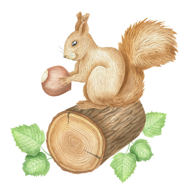 松鼠和坚果插图。jpg素材图片