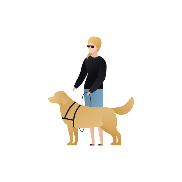 矢量盲人物平面插图。一对戴眼镜的女性与导盲犬在白色的孤立行走。现代设计元素为社会关怀服务，多样性，可达性，导向性图片下载