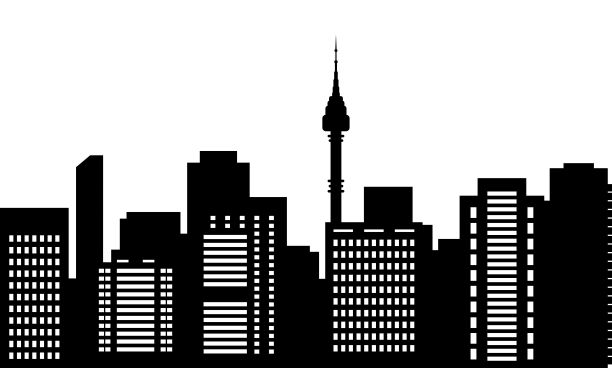 白色背景上的黑色城市剪影。图片下载