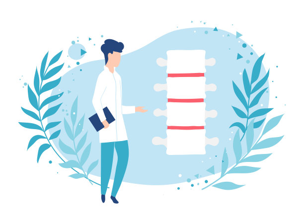 骨科医生检查脊柱。损伤后的物理治疗和康复。图片下载