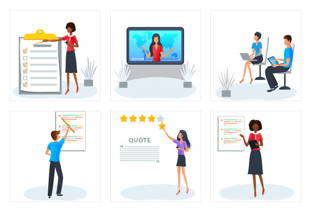 向量概念的客户评论评级，反馈隐喻。项目任务管理。研讨会，业务培训，专业演讲。在线教育，视频教程，播客。剪贴画图片下载