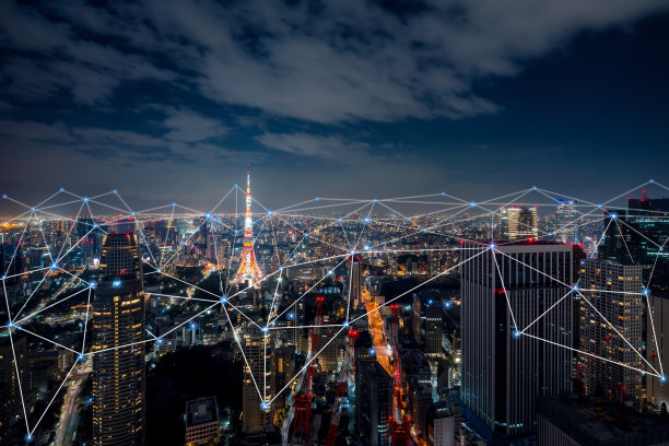 日本东京的智慧城市和通信网络概念图片下载
