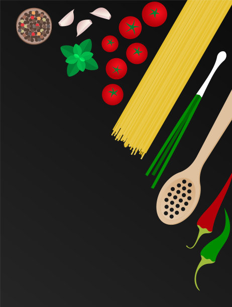 灰色背景上的意大利面食配料为文字。图片下载