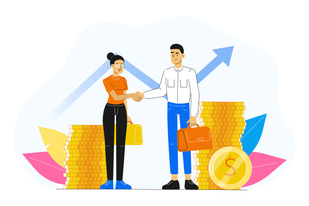 商业、金融和投资概念。人们或财务顾问站在一堆硬币上做生意。货币增长。网上银行和盈利概念。矢量图图片下载