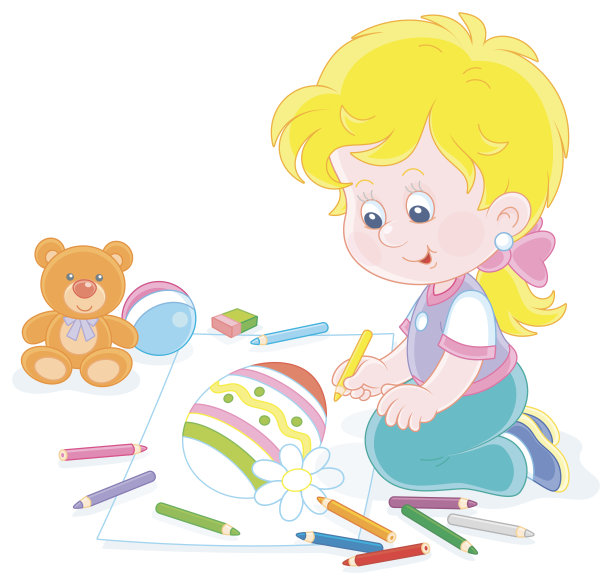 小女孩在画复活节彩蛋图片下载