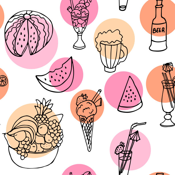 无缝图案与夏季饮料和食物涂鸦风格。图片下载