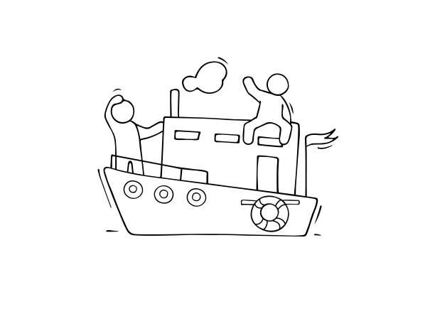 小人物坐船航行的素描。图片下载
