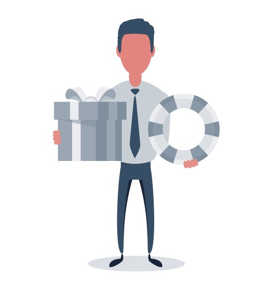 商人或职员。男性角色在时尚的简单风格与对象，平面矢量插图素材图片