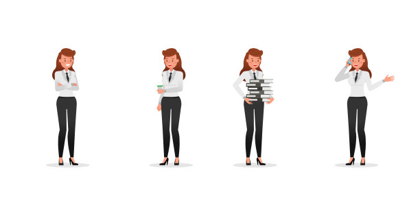 商业女人显示不同的手势字符向量设计。图片下载