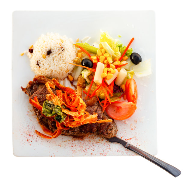 牛排配蔬菜和米饭图片下载