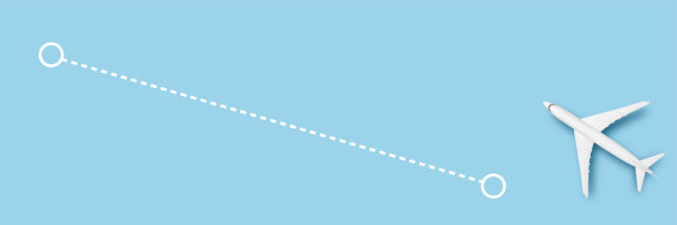 蓝色背景上的飞机与航线指示线、概念旅行、机票、航班、调色板banner、扁平俯视图图片下载