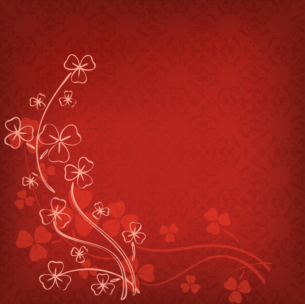 红色背景与复古图案和三叶草为圣帕特里克日-向量图片下载