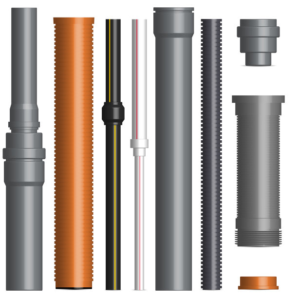 一套各种塑料管道与连接器，矢量插图。图片下载