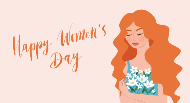 美丽幸福的年轻女子捧着花束。三八妇女节快乐素材图片