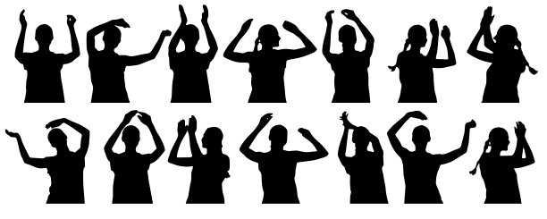鼓掌的女人的剪影，拍手，挥手。集。矢量插图。图片下载