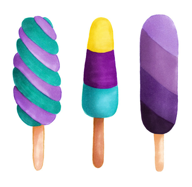 一套美味的彩色水果冰在一根棍孤立在白色的背景。手绘逼真的冰淇淋插图。可爱风格的产品设计。甜的冰棒甜点。图片下载
