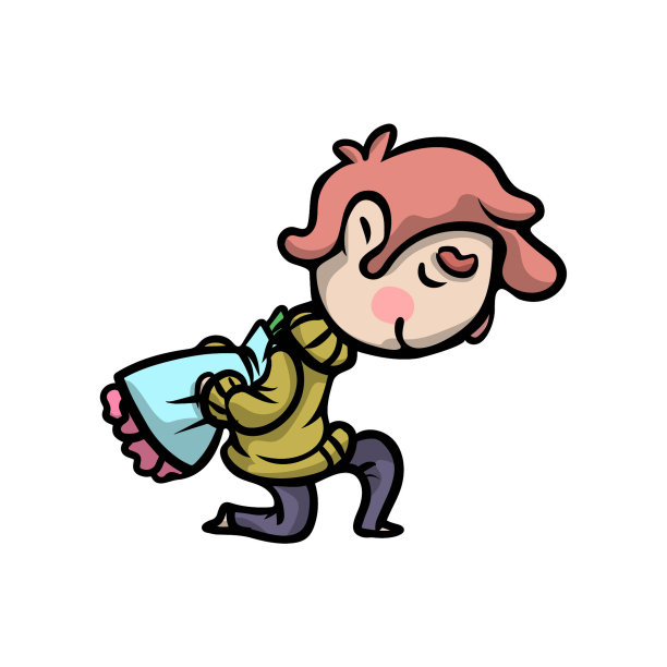 红发男孩跪在膝盖上藏花束图片下载