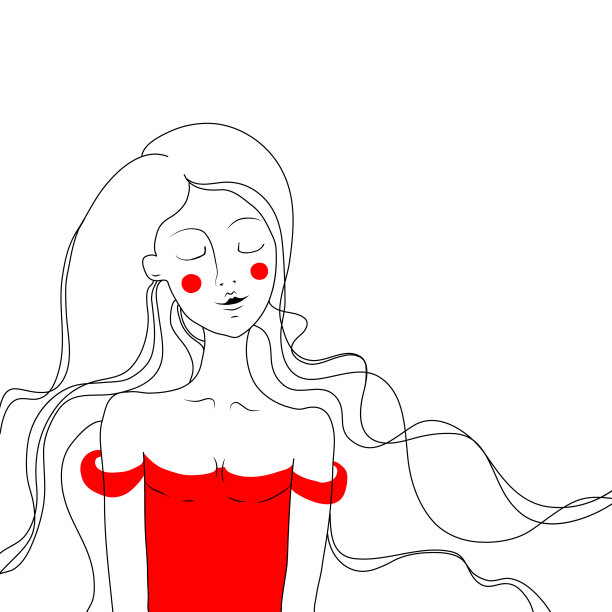 穿着红裙子的漂亮女孩。大纲说明图片下载