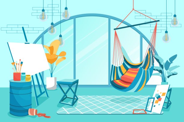 创意工作空间平面阁楼设计在艺术工作室图片下载