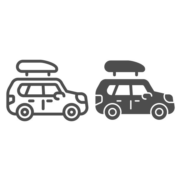 船拖车线和字形图标。汽车与船矢量插图孤立在白色。卡车轮廓风格设计，为网页和应用设计。Eps 10。图片下载